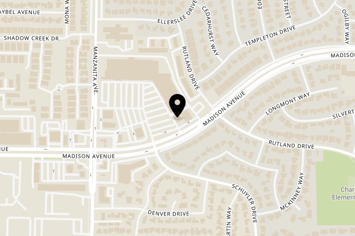 Map showing the location of Express Sushi & Teriyaki Carmichael on 6047 Madison Ave in Carmichael